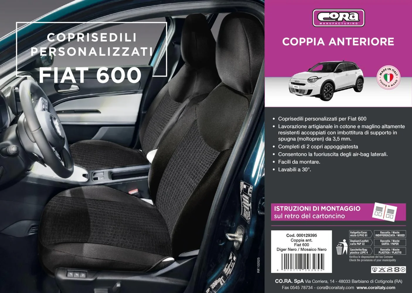 Cora Coprisedili anteriori personalizzati Fiat 600 23> tess. misto cotone nero/mosaico nero - Image 3