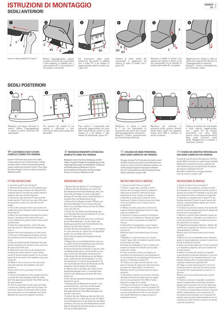 Cora Manufacturing Serie completa coprisedili personalizzati Fiat Pandina 24> 4 posti post. diviso tess. misto cotone nero/crema - Image 4
