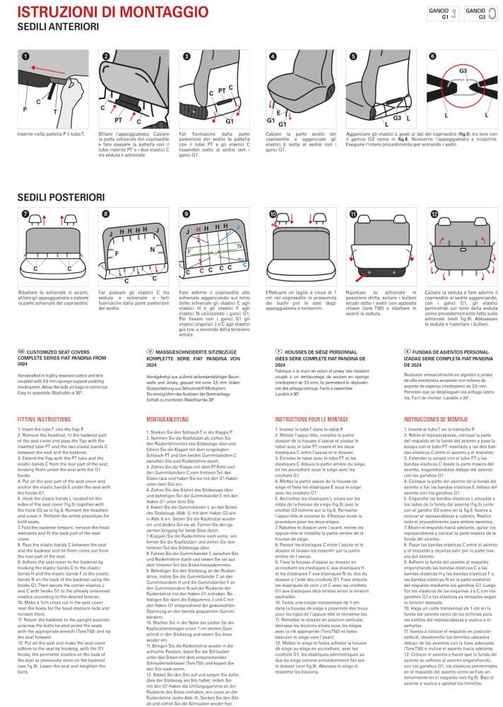 Cora Manufacturing Serie completa coprisedili personalizzati Fiat Pandina 24> 4 posti post. intero tess. misto cotone nero/crema - Image 4
