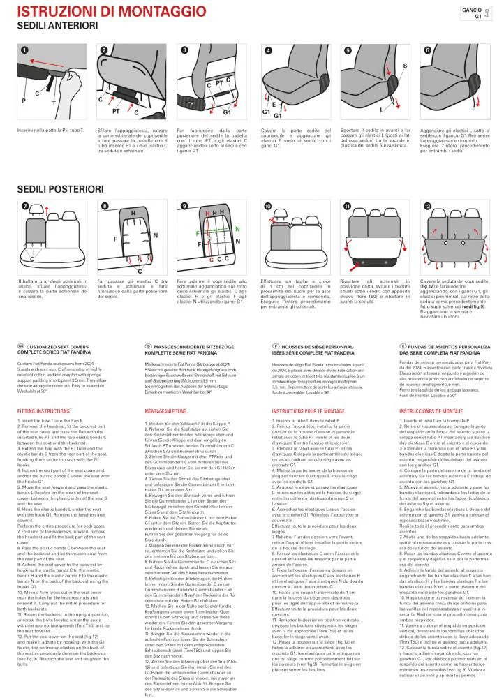 Cora Manufacturing Serie completa coprisedili personalizzati Fiat Pandina 24> 5 posti post. diviso tess. misto cotone nero/crema - Image 4