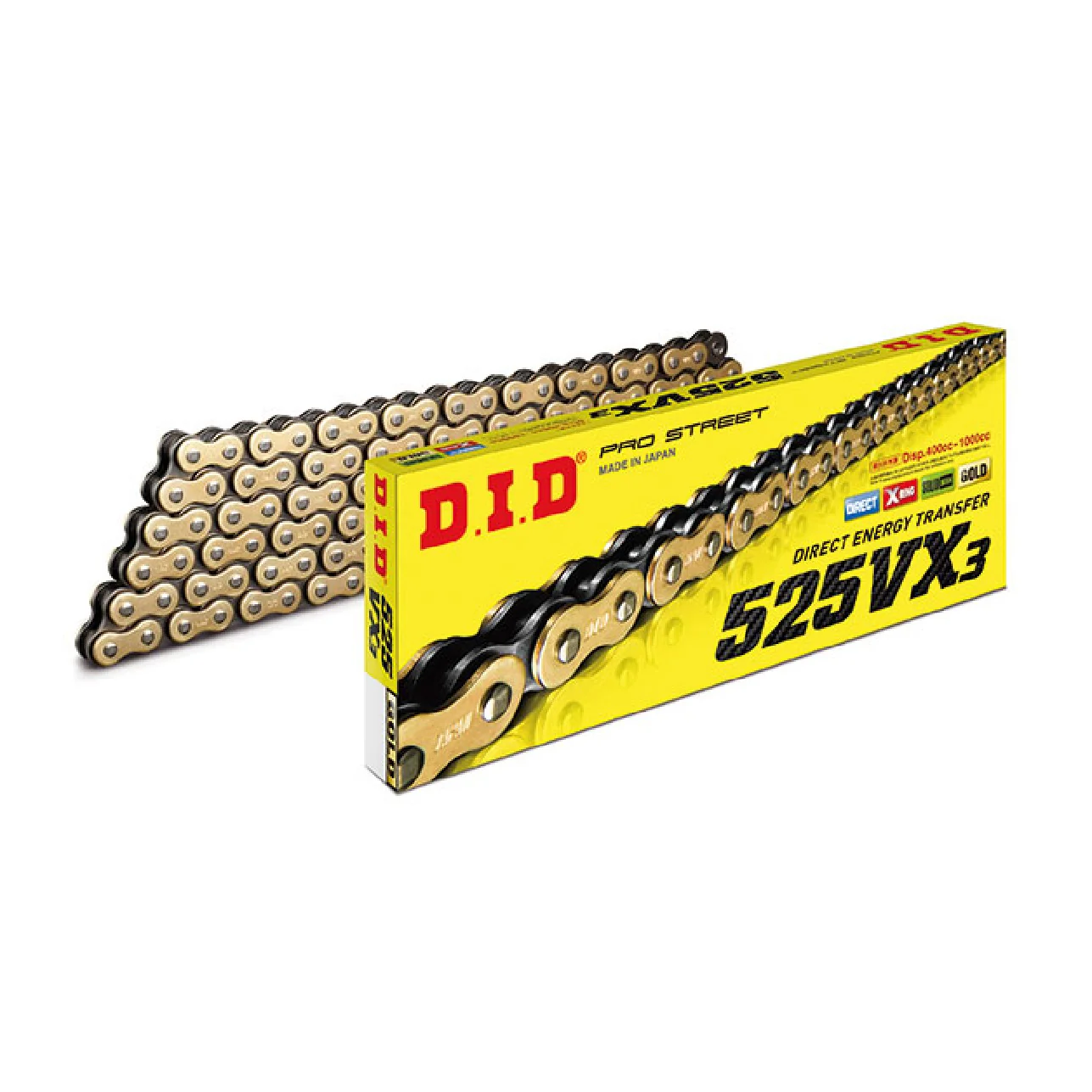 DID Catena di trasmissione 525VX3 Gold & Black 98 maglie giunto a rivetto ZJ
