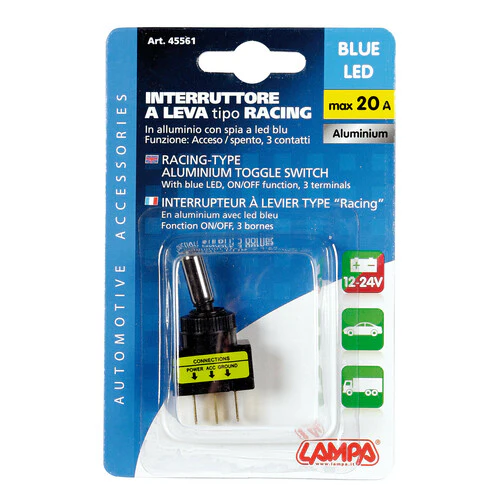 Interruttore a leva tipo Racing, in alluminio con spia a Led 12/24V Blu 20A 45561 - Image 3