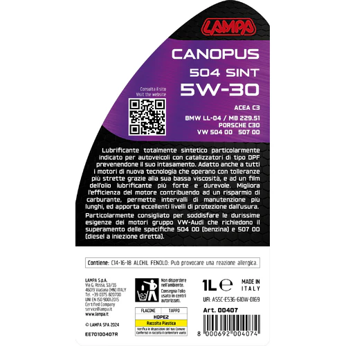 Lampa Canopus 504 Sint 5W-30, olio motore auto - 1 L 00407 - Image 3