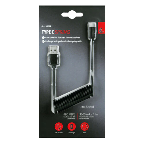 Lampa Cavo a spirale Usb > Usb Type-C - 100 cm - Nero 38702 - Image 2