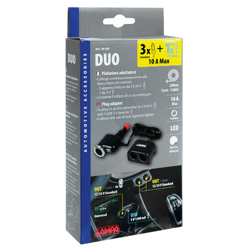 Lampa Duo 3+1, presa accendisigari multipla con USB, 12/24V 39130 - Image 3