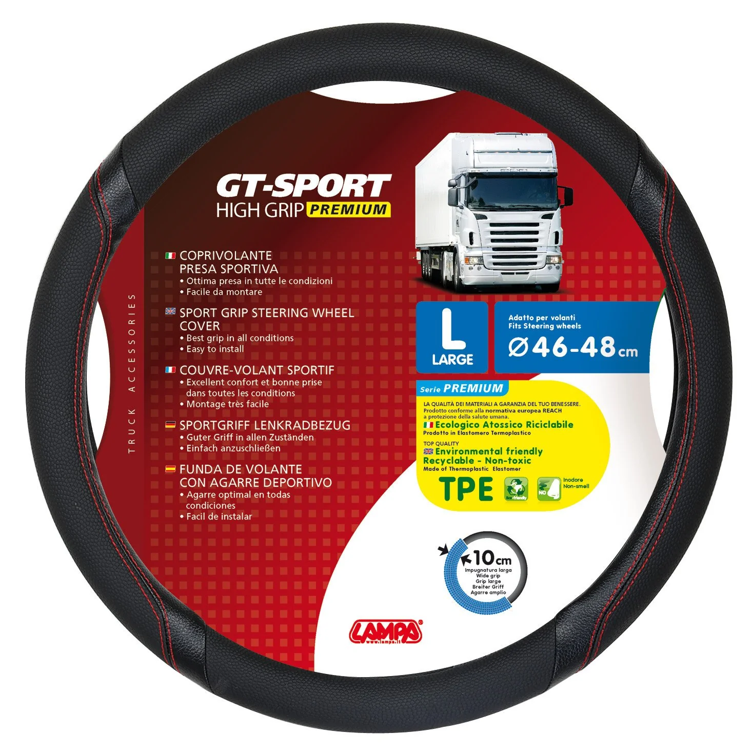 Lampa GT-Sport, coprivolante in Skeentex - L - 46/48 cm - Nero/Rosso 98017 - Image 2