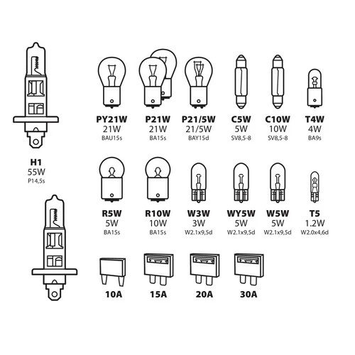 Lampa Kit lampade di ricambio 19 pz, alogena 2x H1 - 12V 58161 - Image 2