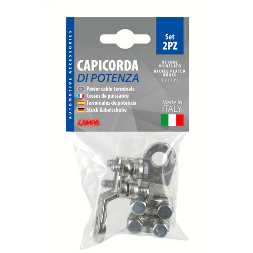 Lampa Set 2 pz capicorda di potenza in ottone nichelato, con fissaggio cavo a doppia piastrina - Sezione 50 mm, foro 10 mm 69927 - Image 3