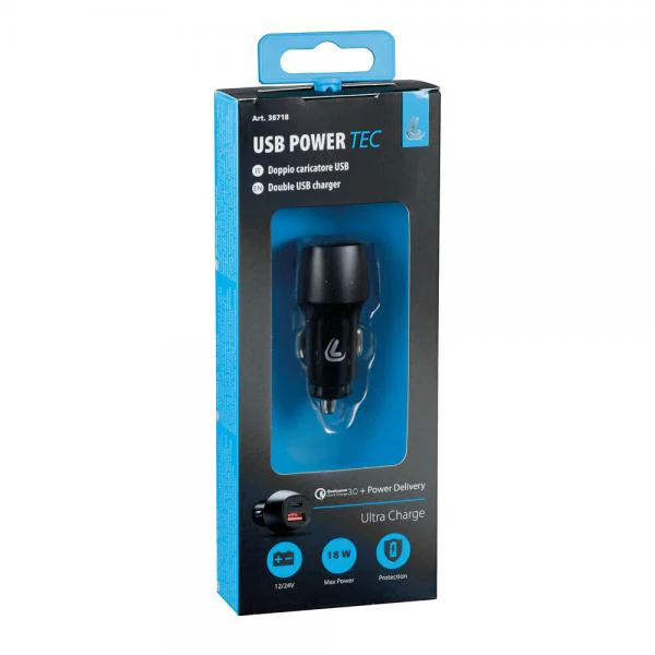 Lampa Usb Power Tec, caricabatteria 2 porte Usb Ultra Fast Charge 18W 12/24V 38718 - Image 4