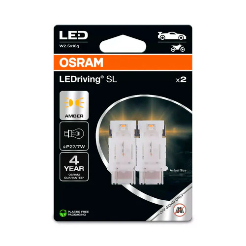 Osram 12V LEDriving SL - (P27/7W) - 1W - W2,5x16q - 2 pz - Scatola - Arancio - Image 2