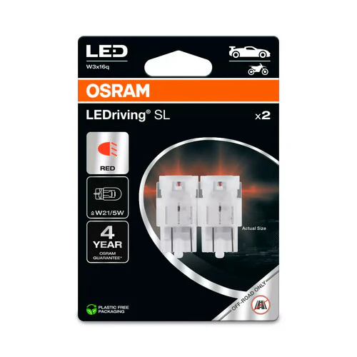 Osram 12V LEDriving SL - (W21/5W) - 1W - W3x16q - 2 pz - Scatola - Rosso - Image 2
