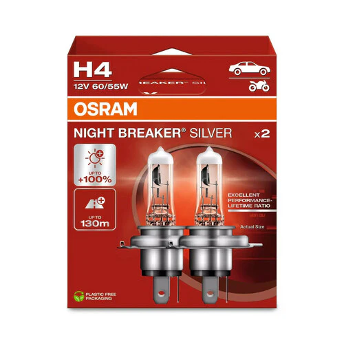 Osram 12V Night Breaker Silver - H4 - 60/55W - P43t - 2 pz - Scatola - Image 2