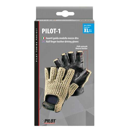 Pilot -1, guanti guida mezze dita - XL - Nero - Image 2
