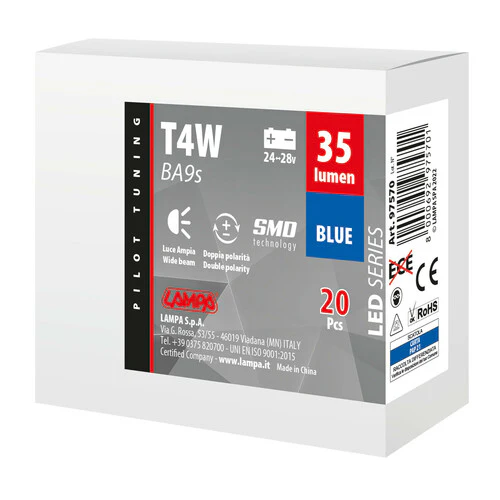 Pilot 24/28V Led Series - 5 SMD x 1 chip - (T4W) - BA9s - 20 pz - Scatola - Blu - Doppia polarità - Image 3