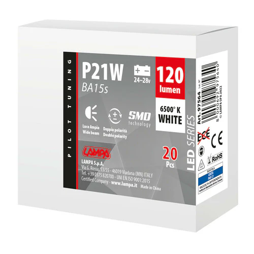 Pilot 24/28V Led Series - 8 SMD x 1 chip - (P21W) - BA15s - 20 pz - Scatola - Bianco - Doppia polaritĂ - Image 3
