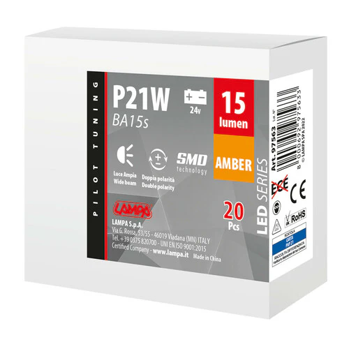 Pilot 24V Led Series - 4 SMD x 1 chip - (P21W) - BA15s - 20 pz - Scatola - Arancio - Doppia polarità - Image 3
