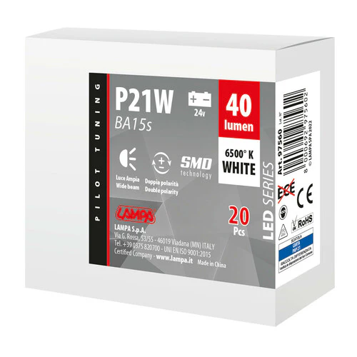 Pilot 24V Led Series - 4 SMD x 1 chip - (P21W) - BA15s - 20 pz - Scatola - Bianco - Doppia polaritĂ - Image 3