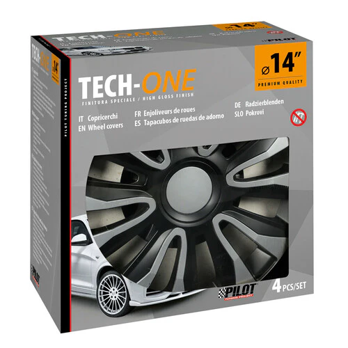 Pilot Copricerchi auto 4 pz - verniciati Tech-One Avalone Silver & Black - 14" - Image 2