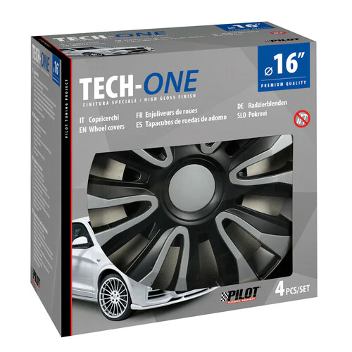 Pilot Copricerchi auto 4 pz - verniciati Tech-One Avalone Silver & Black -  16" - Image 2